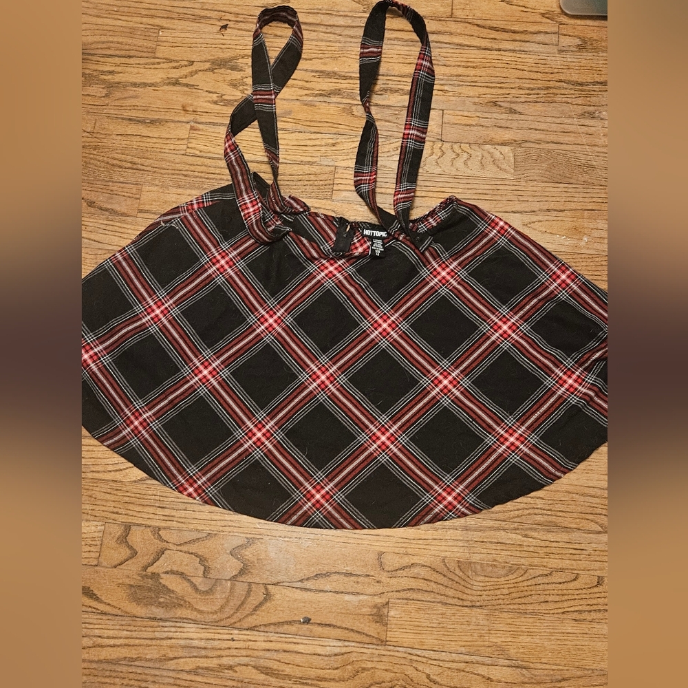 Plaid skirt and suspenders